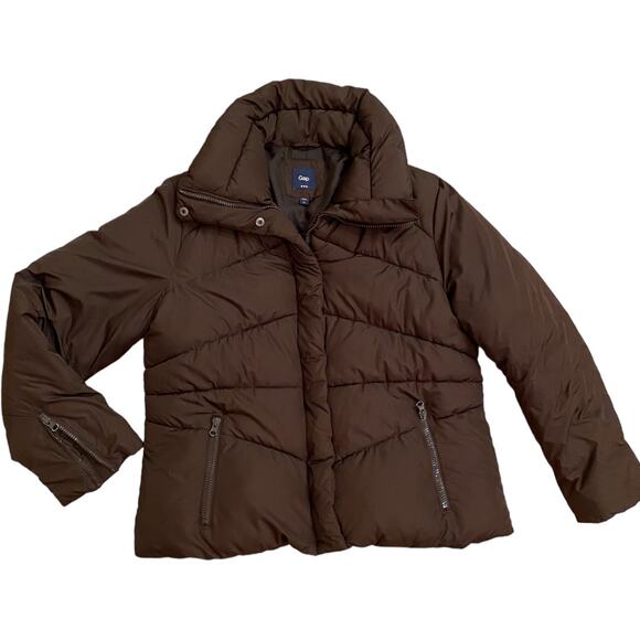 EUC Gap Chocolate Brown Puffer Jacket Women's Size XL - Picture 1 of 10